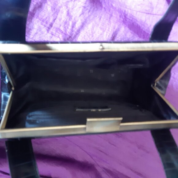 Vintage Naturalizer Faux Crocodile 12"x8" Dark Brown Handbag Purse Kiss Closure - Picture 3 of 16